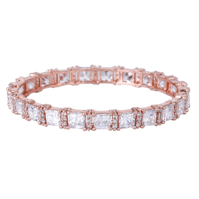 Estele Rose Gold Plated CZ Splendid Square Designer Bangles with White Stones for Women