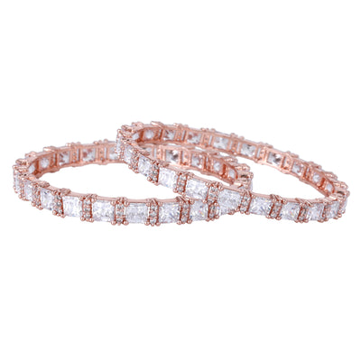 Estele Rose Gold Plated CZ Splendid Square Designer Bangles with White Stones for Women