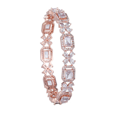 Estele Rosegold Plated Dazzling White American Diamond Floral Bangles|Available in 2:4, 2:6, & 2:8 Sizes|Perfect Blend of Glamour & Elegance for Women