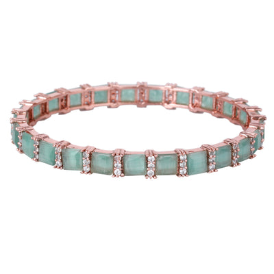 Estele Rose Gold Plated CZ Splendid Square Designer Bangles with Mint Green Stones for Women