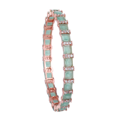 Estele Rose Gold Plated CZ Splendid Square Designer Bangles with Mint Green Stones for Women