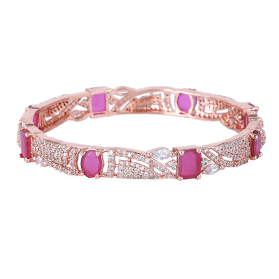 Estele Rose Gold Plated CZ Scintillating Designer Bangles with Ruby Stones for Women