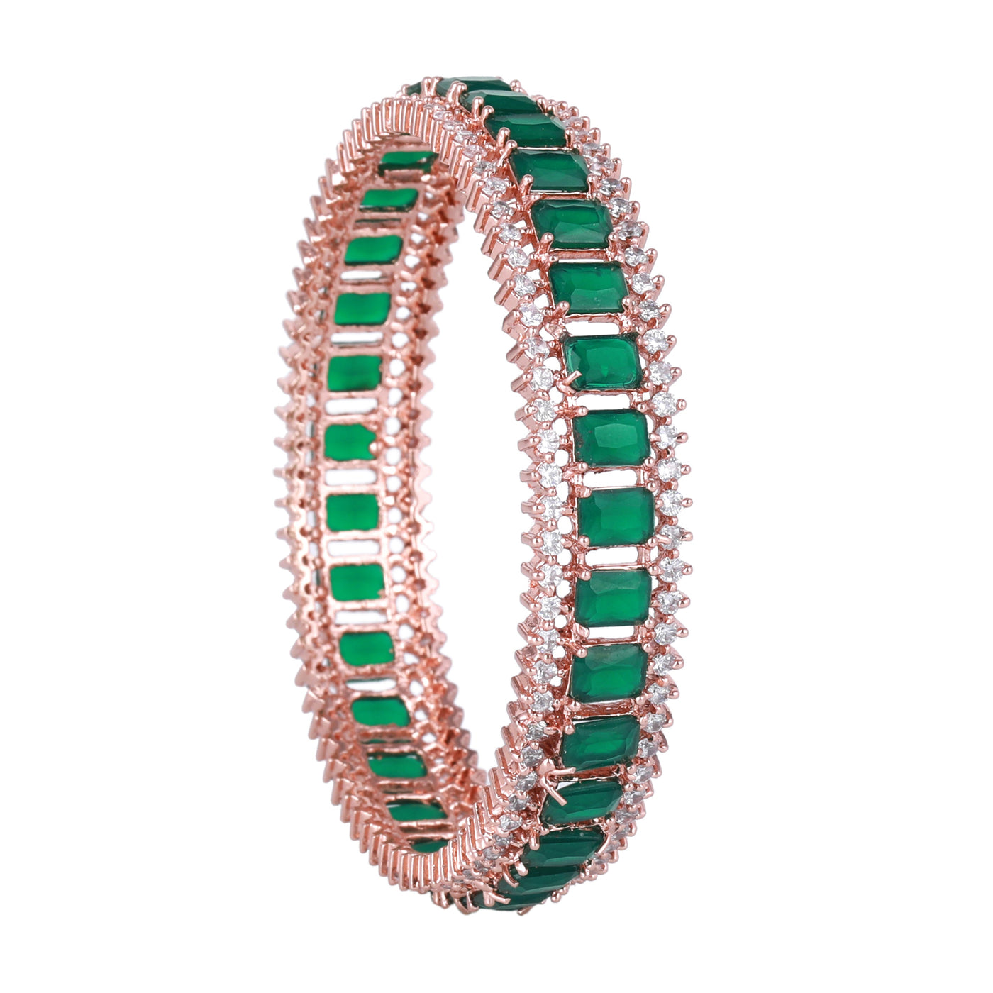 Estele Rosegold Plated Gorgeous Green American Diamond Bangles |Available Sizes 2:4, 2:6 & 2:8| Ideal for Womens Festive & Occasion Wear