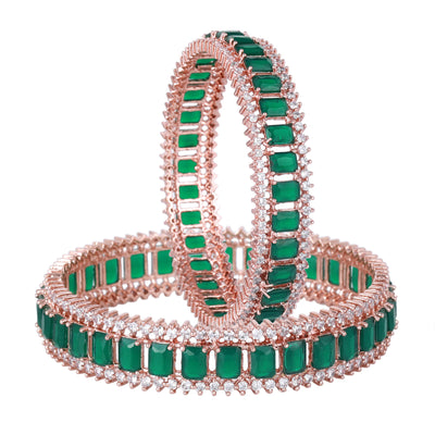 Estele Rose Gold Plated CZ Captivating Designer Bangles with Green Stones for Women