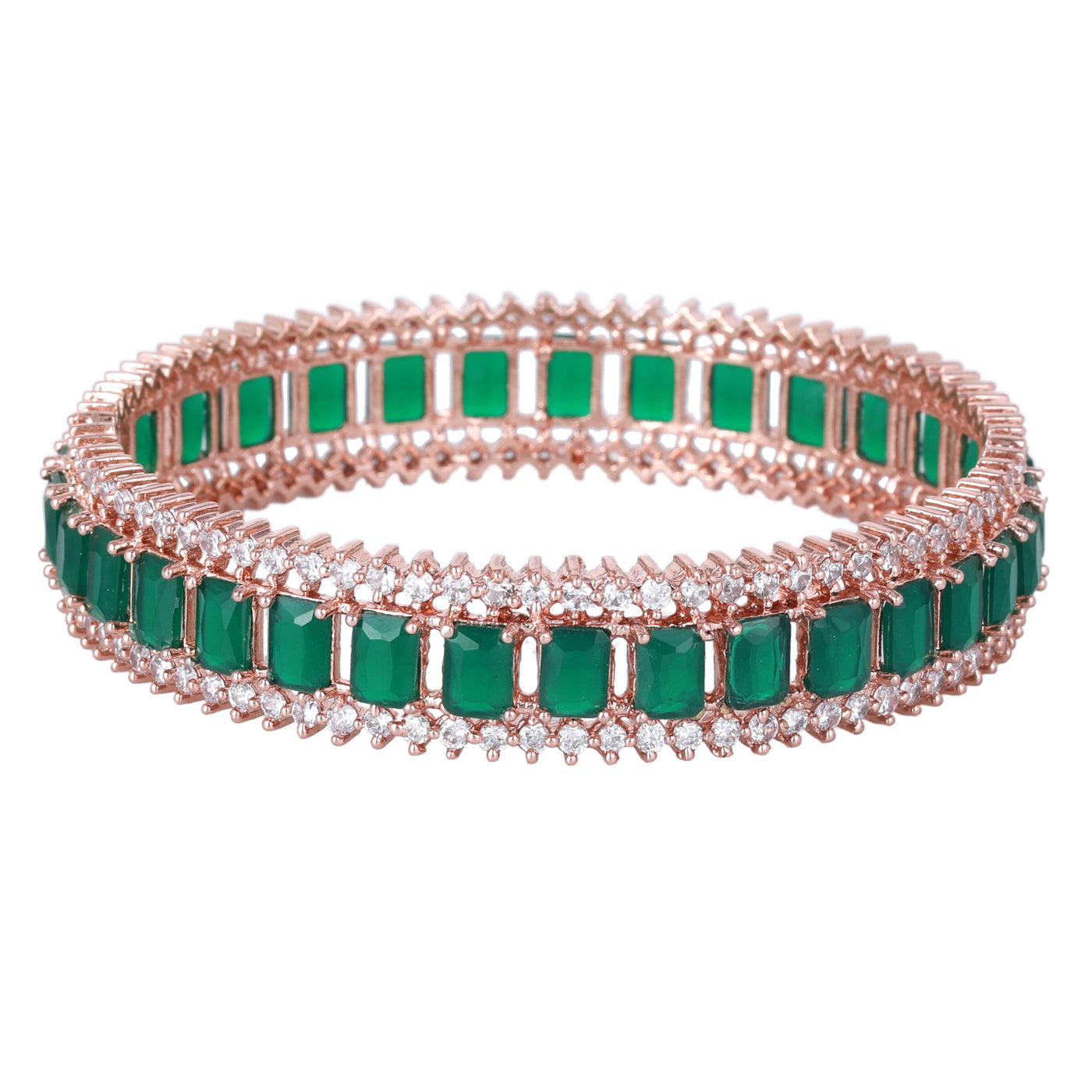 Estele Rosegold Plated Gorgeous Green American Diamond Bangles |Available Sizes 2:4, 2:6 & 2:8| Ideal for Womens Festive & Occasion Wear