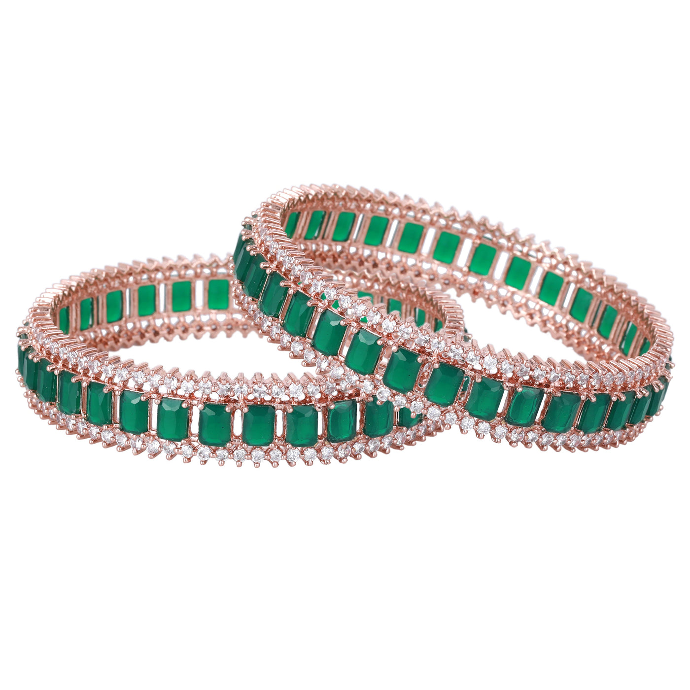 Estele Rosegold Plated Gorgeous Green American Diamond Bangles |Available Sizes 2:4, 2:6 & 2:8| Ideal for Womens Festive & Occasion Wear