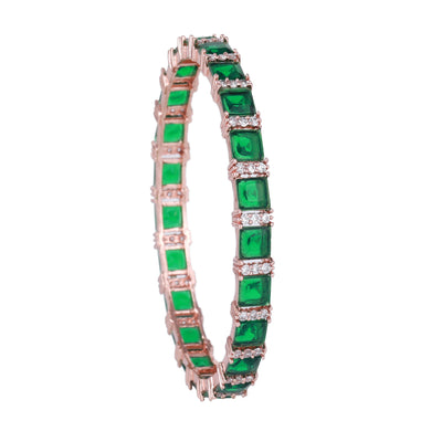 Estele Rose Gold Plated CZ Splendid Square Designer Bangles with Green Stones for Women