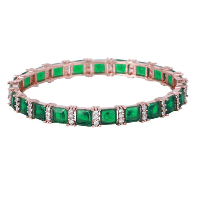 Estele Rosegold Plated Exquisite Square Pattern Green American Diamond Bangles | Sizes 2:4, 2:6 & 2:8|Perfect for Womens Elegant & Glamorous Look