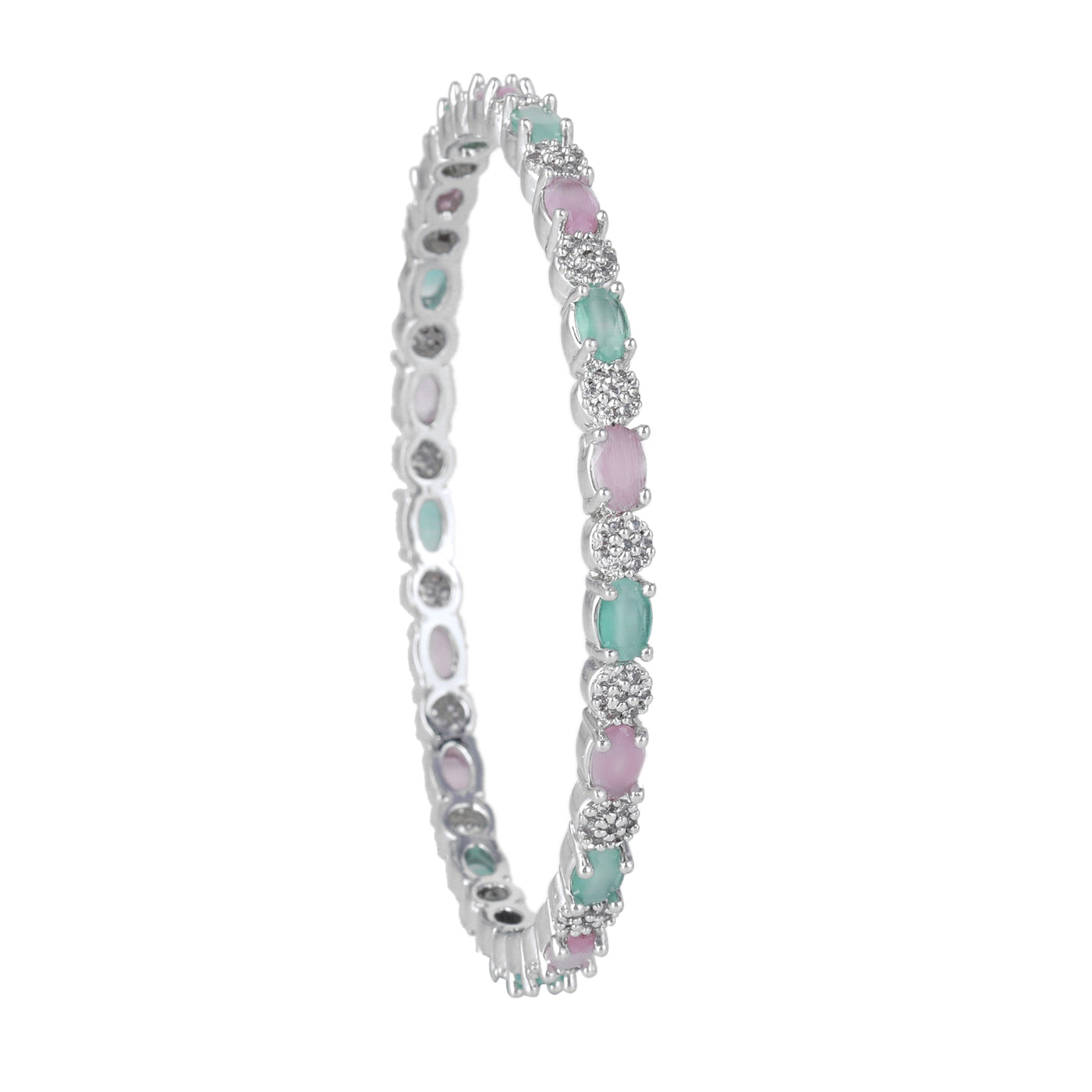 Estele Rhodium Plated Shining Multi-Color American Diamond Bangles|Available in 2:4, 2:6, & 2:8 Sizes|A Timeless Look for Women