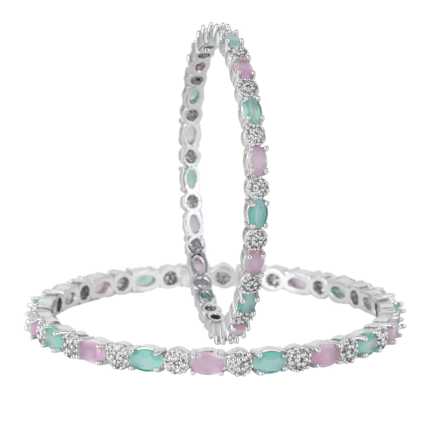 Estele Rhodium Plated CZ Splendid Designer Bangles with Multi-Color Stones for Women