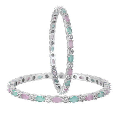 Estele Rhodium Plated Shining Multi-Color American Diamond Bangles|Available in 2:4, 2:6, & 2:8 Sizes|A Timeless Look for Women