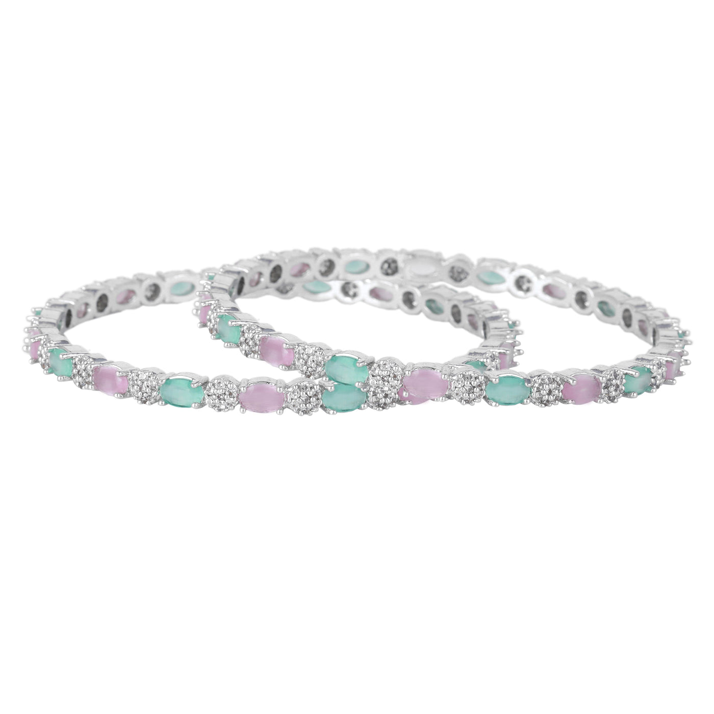 Estele Rhodium Plated CZ Splendid Designer Bangles with Multi-Color Stones for Women