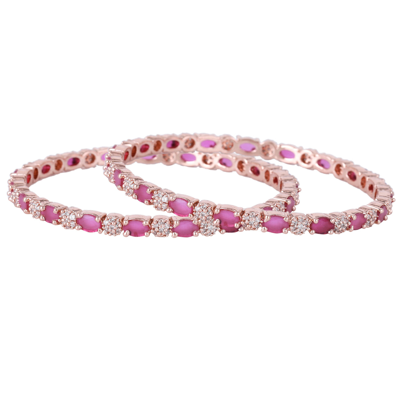 Estele Rose Gold Plated CZ Splendid Designer Bangles with Ruby Stones for Women