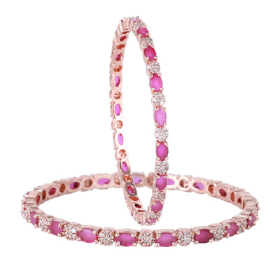 Estele Rose Gold Plated CZ Splendid Designer Bangles with Ruby Stones for Women