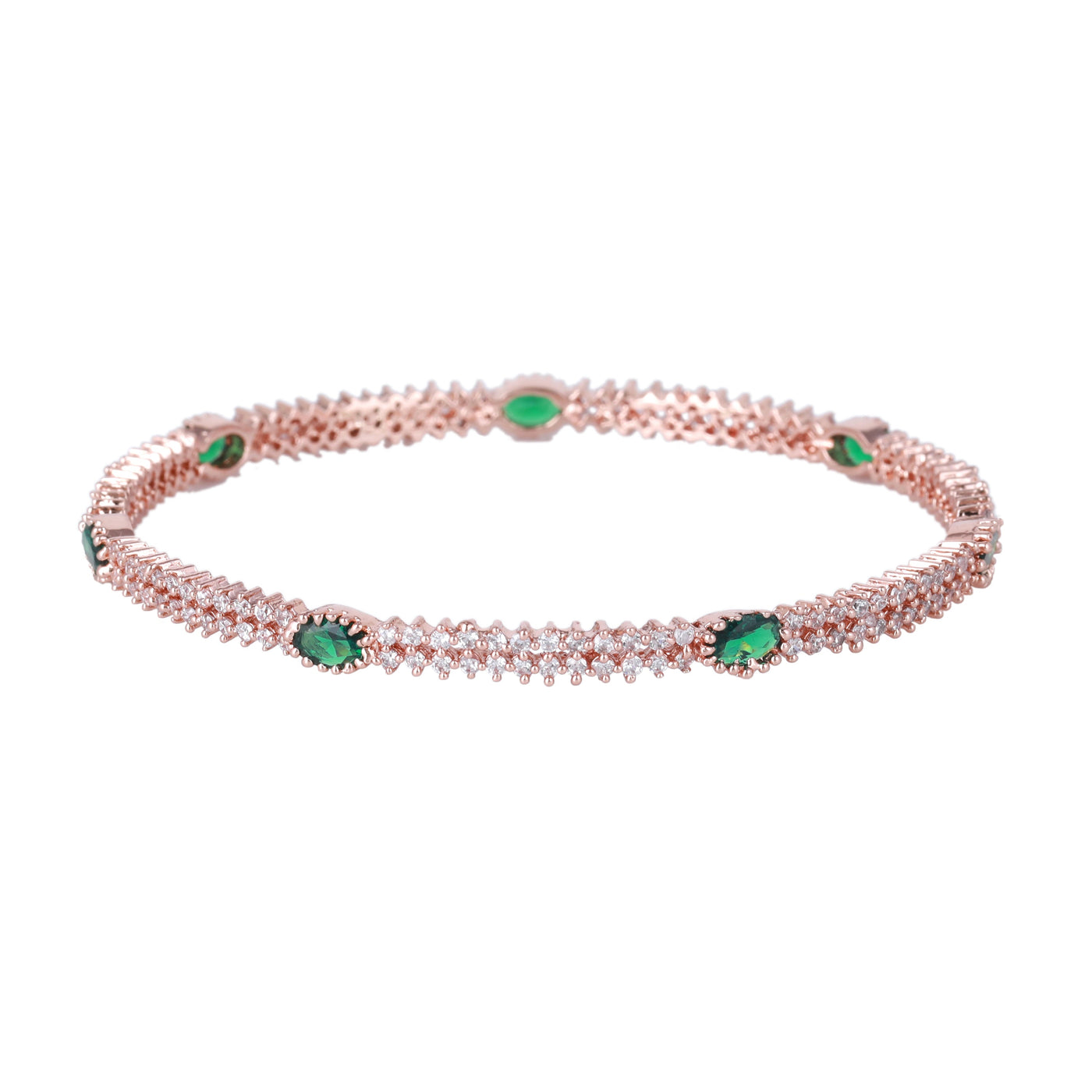 Estele Rose Gold Plated CZ Sparkling Bangles with Green Crystals for Women