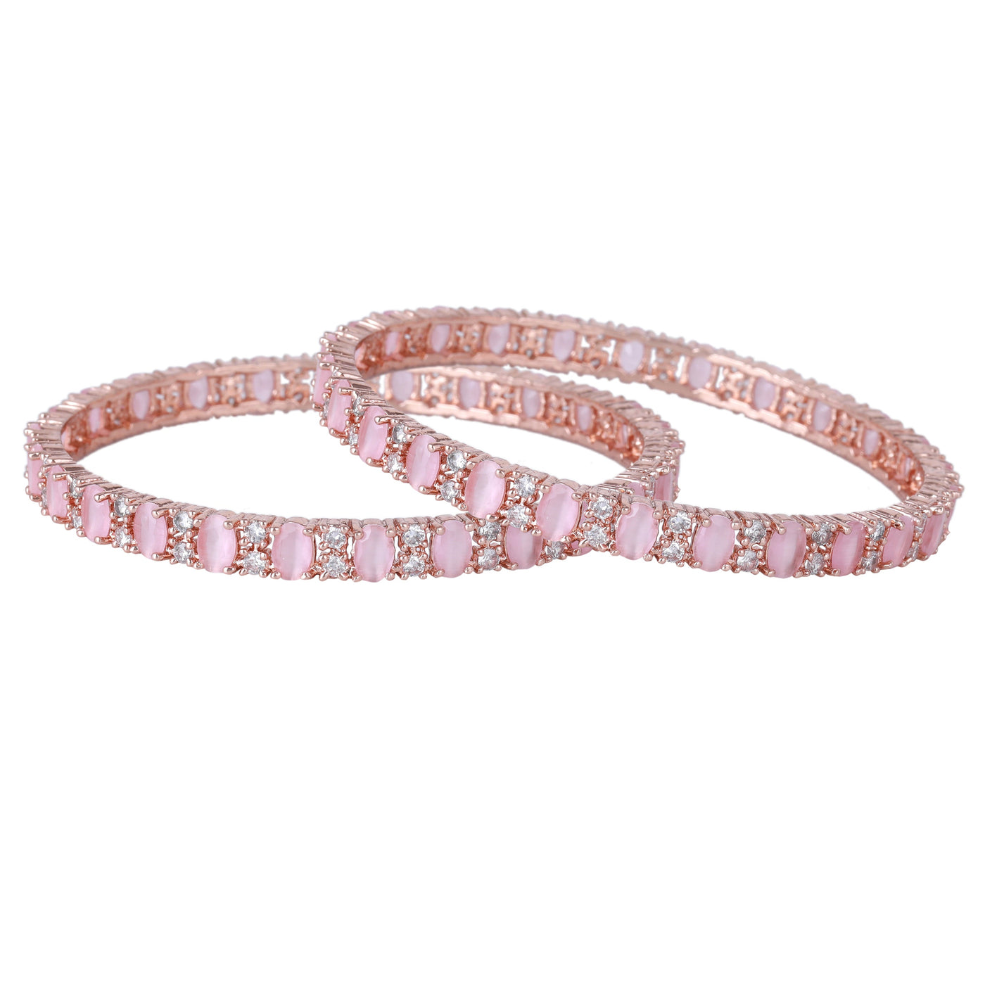 Estele Rose Gold Plated CZ Splendid Square Designer Bangles with Mint Pink Stones for Women