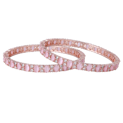 Estele Rosegold Plated Dazzling Mint Pink American Diamond Bangles Set for Women | Sizes 2:4, 2:6 & 2:8 | Perfect Blend of Glamour & Elegance