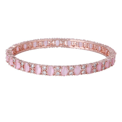 Estele Rose Gold Plated CZ Splendid Square Designer Bangles with Mint Pink Stones for Women