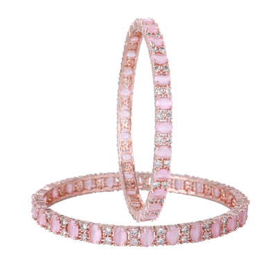 Estele Rose Gold Plated CZ Splendid Square Designer Bangles with Mint Pink Stones for Women