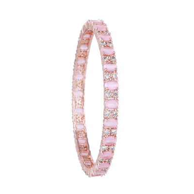 Estele Rose Gold Plated CZ Splendid Square Designer Bangles with Mint Pink Stones for Women