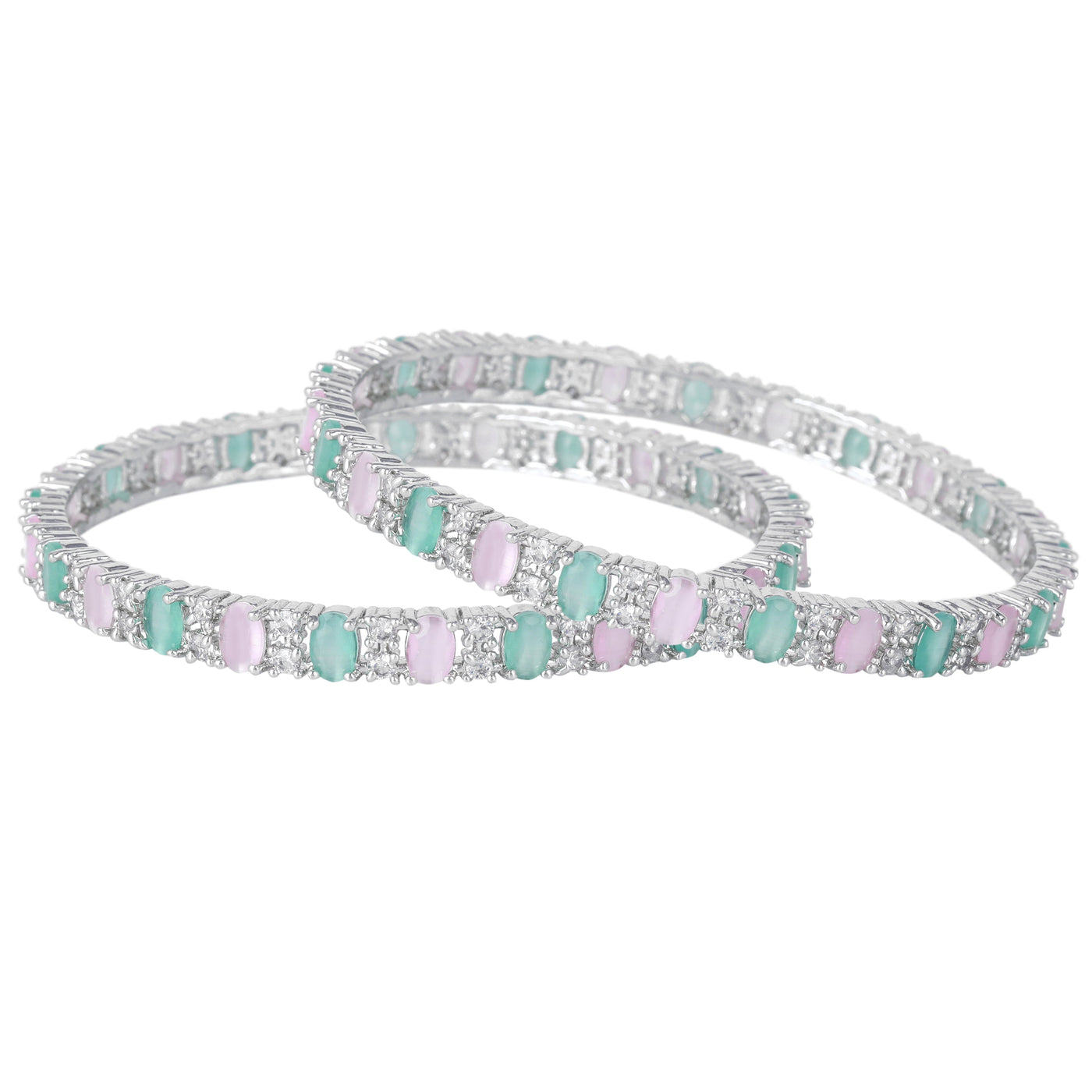 Estele Rhodium Plated CZ Splendid Square Designer Bangles with Milti-color Stones for Women