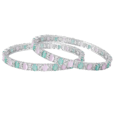 Estele Rhodium Plated CZ Splendid Square Designer Bangles with Milti-color Stones for Women