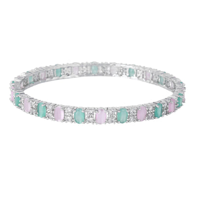 Estele Rhodium Plated CZ Splendid Square Designer Bangles with Milti-color Stones for Women