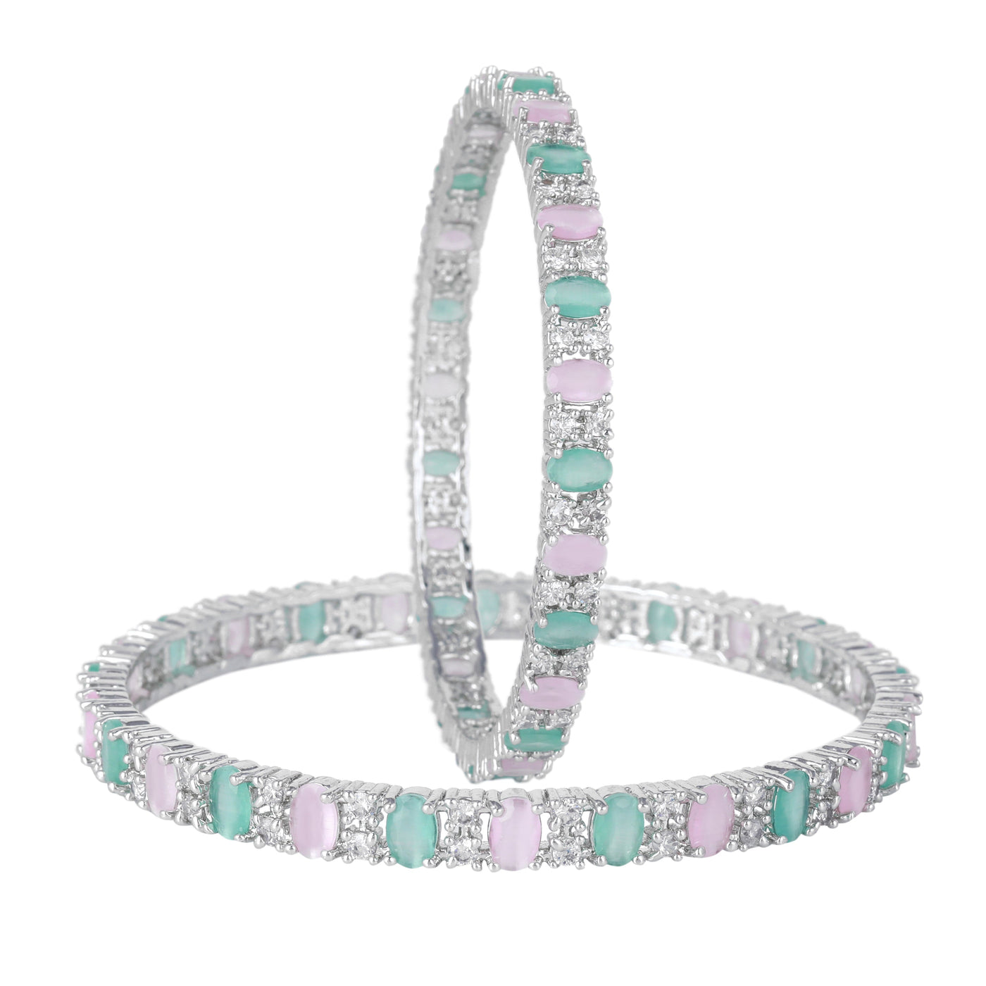 Estele Rhodium Plated CZ Splendid Square Designer Bangles with Milti-color Stones for Women