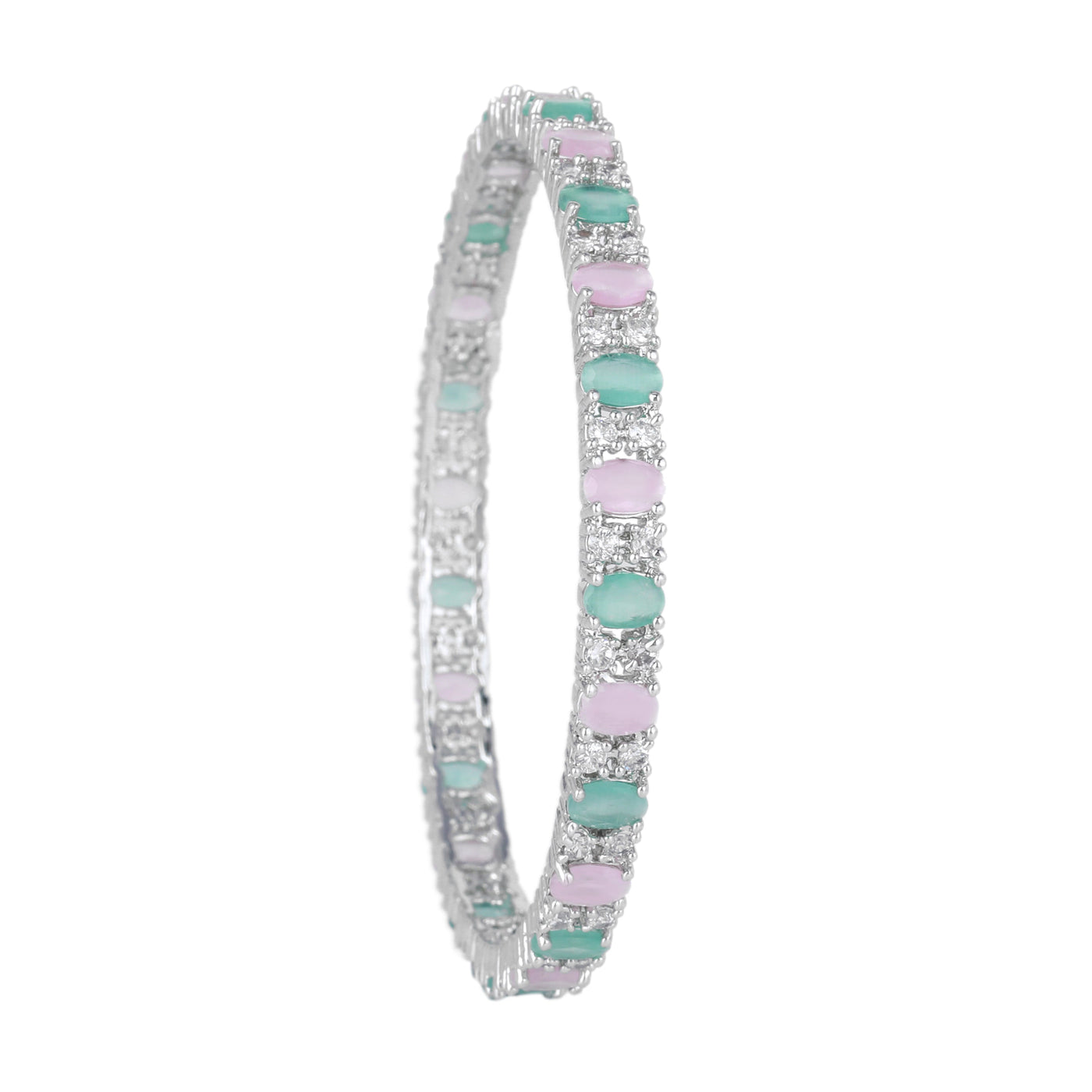 Estele Rhodium Plated CZ Splendid Square Designer Bangles with Milti-color Stones for Women