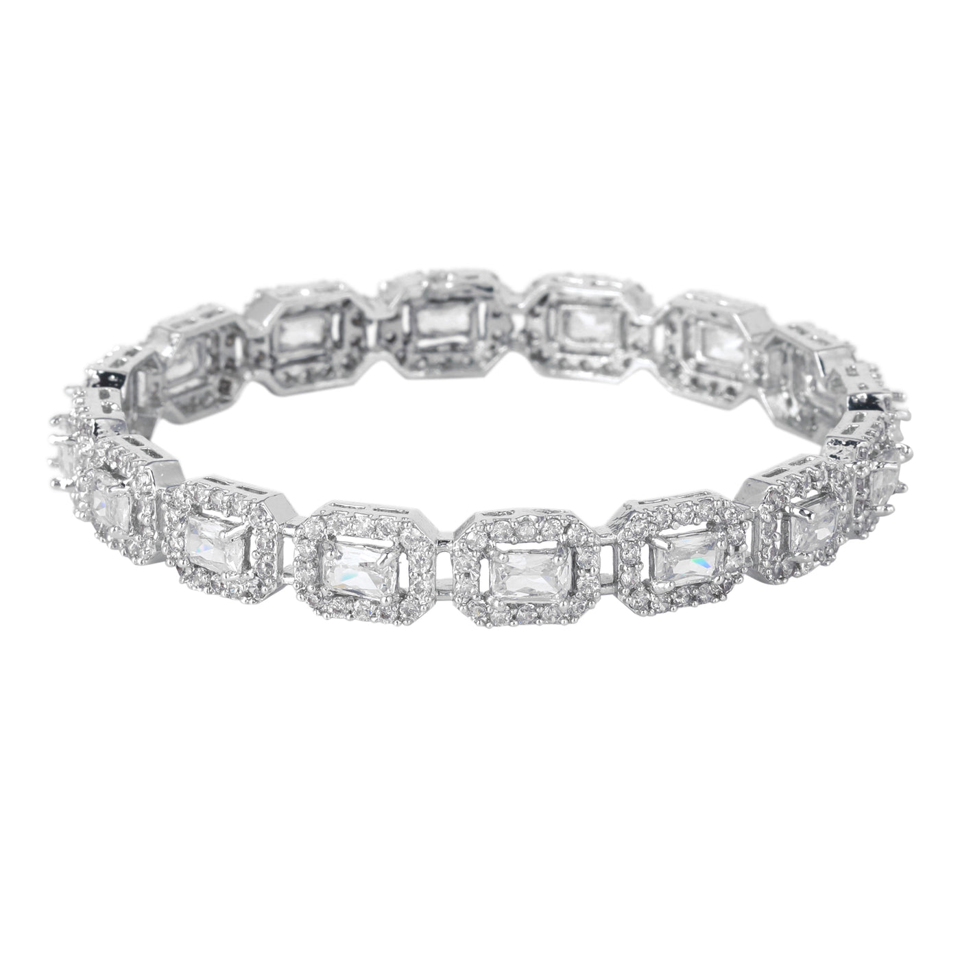 Estele Rhodium Plated CZ Astonishing Bangles with White Stones for Women