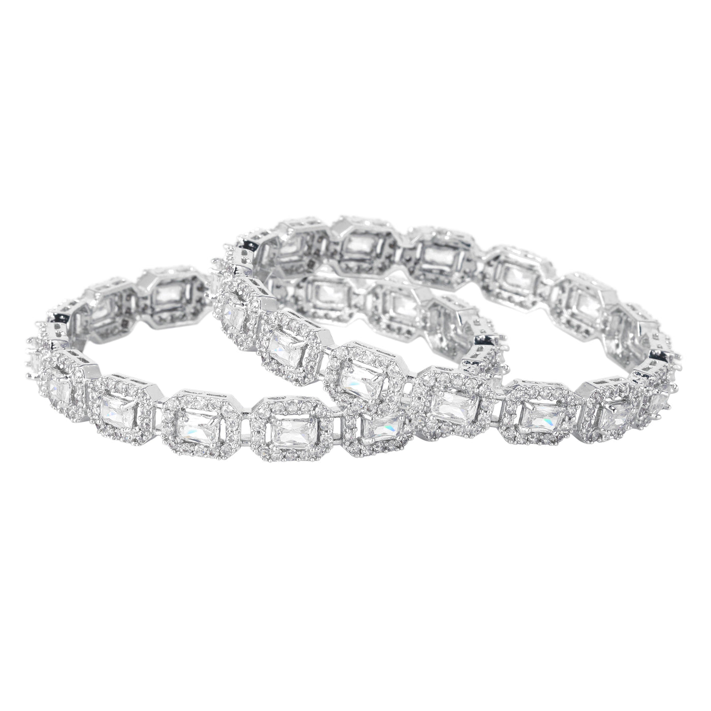 Estele Rhodium Plated CZ Astonishing Bangles with White Stones for Women