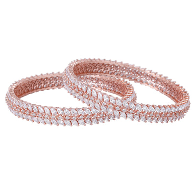 Estele Rose Gold Plated CZ Shimmering Bangles with White Stones for Women