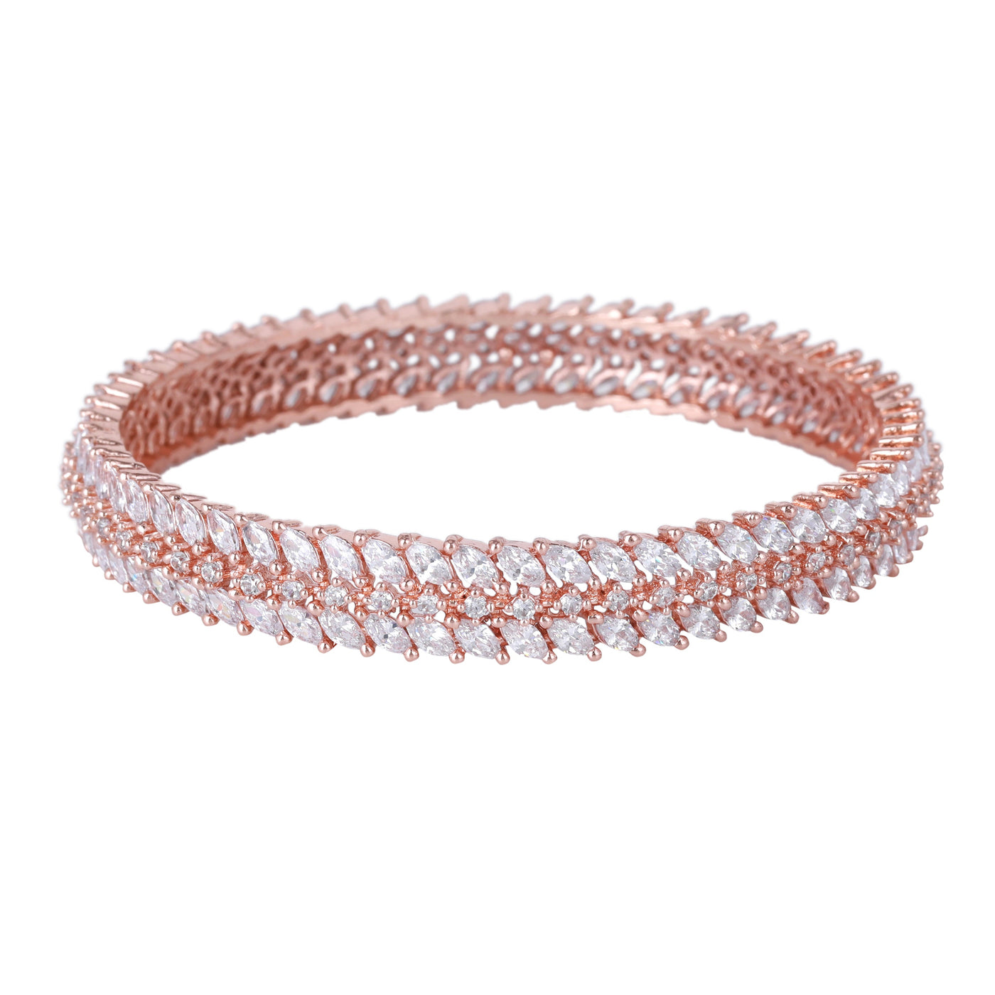 Estele Rose Gold Plated CZ Shimmering Bangles with White Stones for Women