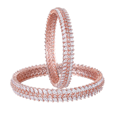 Estele Rose Gold Plated CZ Shimmering Bangles with White Stones for Women