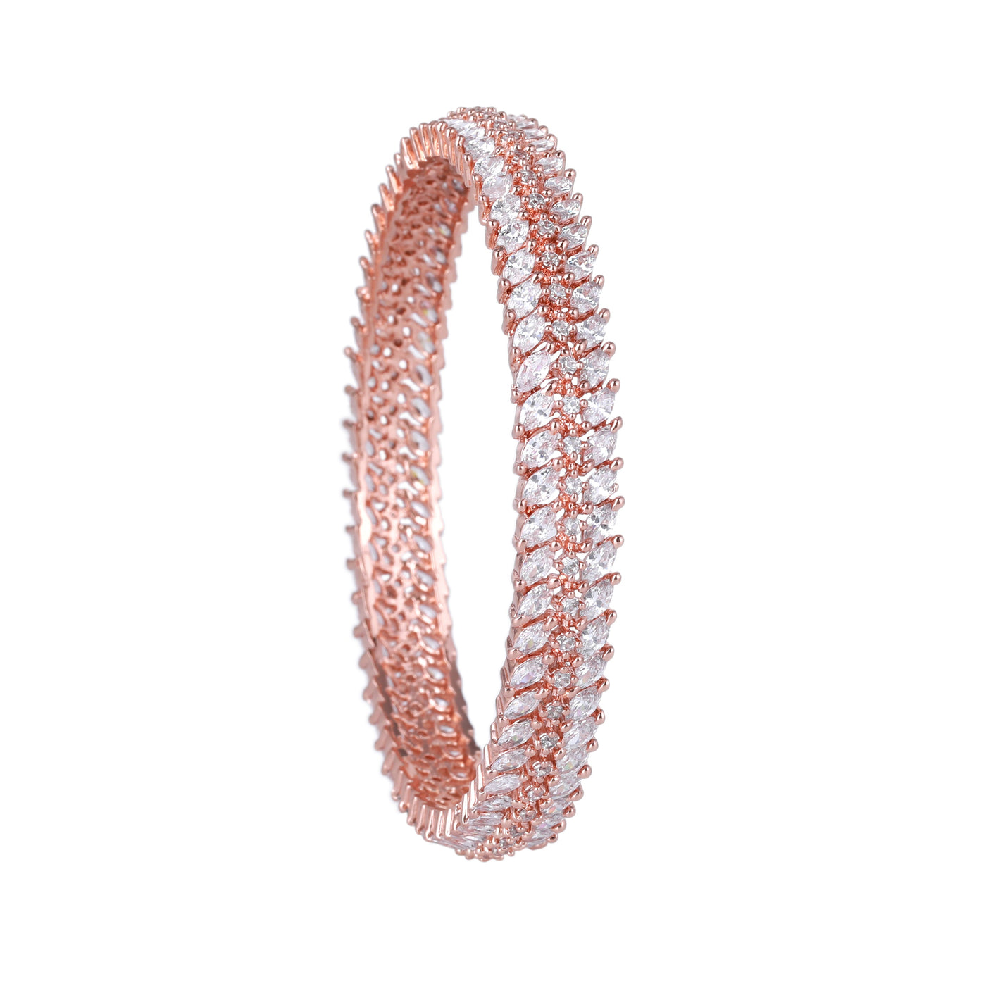 Estele Rose Gold Plated CZ Shimmering Bangles with White Stones for Women