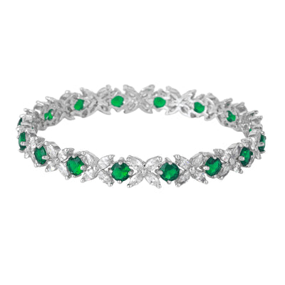 Estele Rhodium Plated Green American Diamond Beautiful Floral Bangles| Available in 2:4, 2:6, & 2:8 Sizes | Perfect Fit & Timeless Elegance for Women