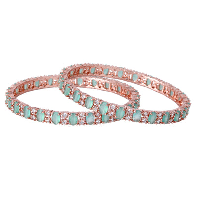 Estele Rose Gold Plated CZ Splendid Square Designer Bangles with Mint Green Stones for Women