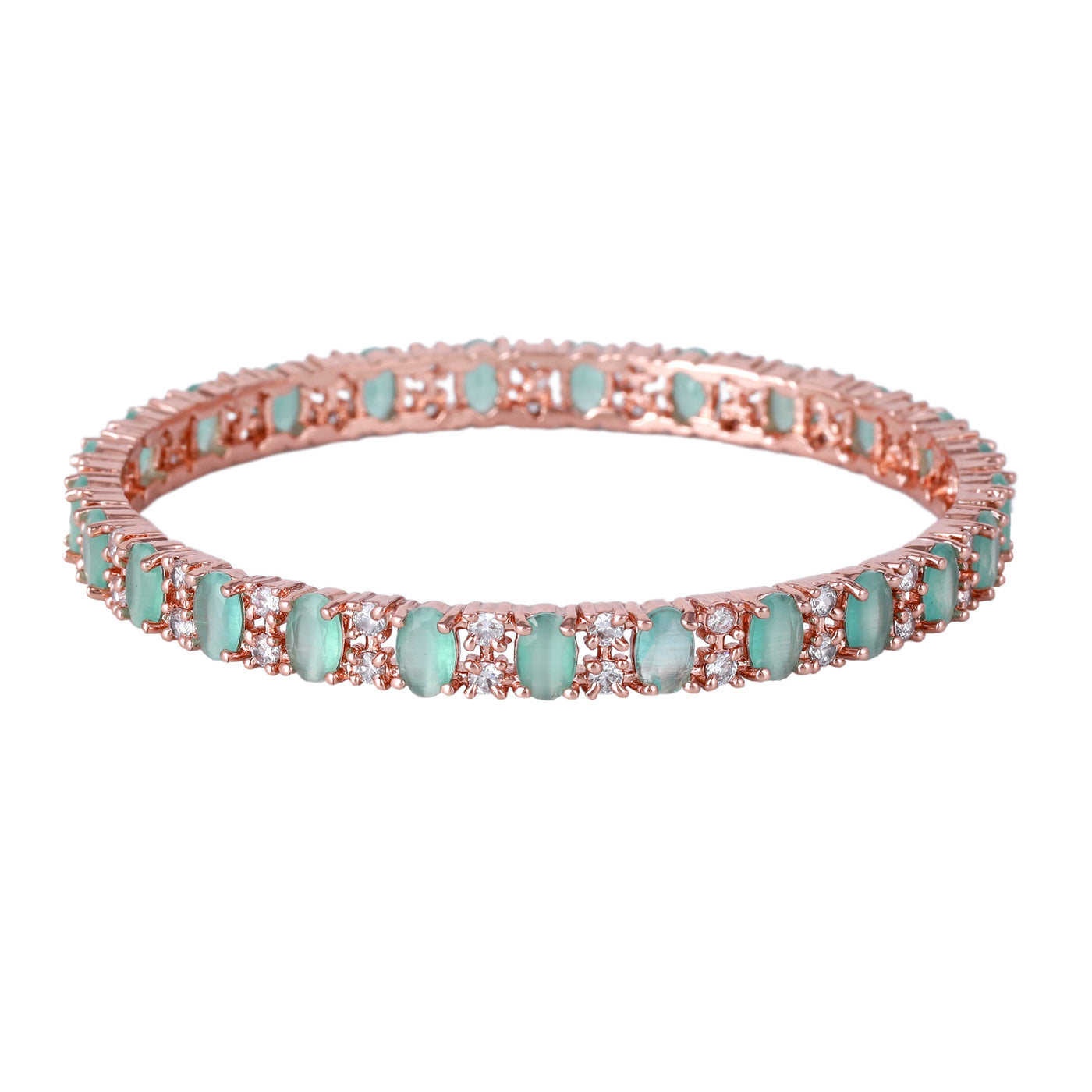 Estele Rose Gold Plated CZ Splendid Square Designer Bangles with Mint Green Stones for Women