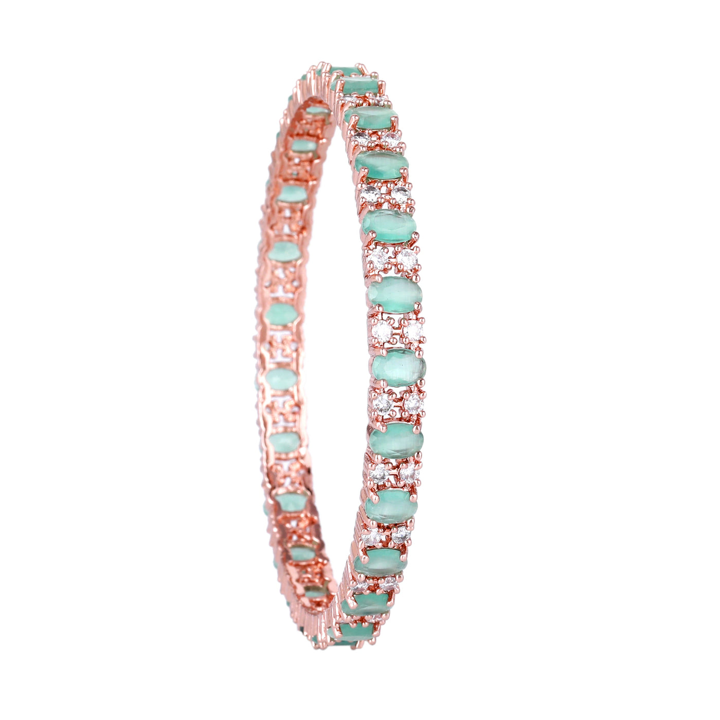 Estele Rose Gold Plated CZ Splendid Square Designer Bangles with Mint Green Stones for Women