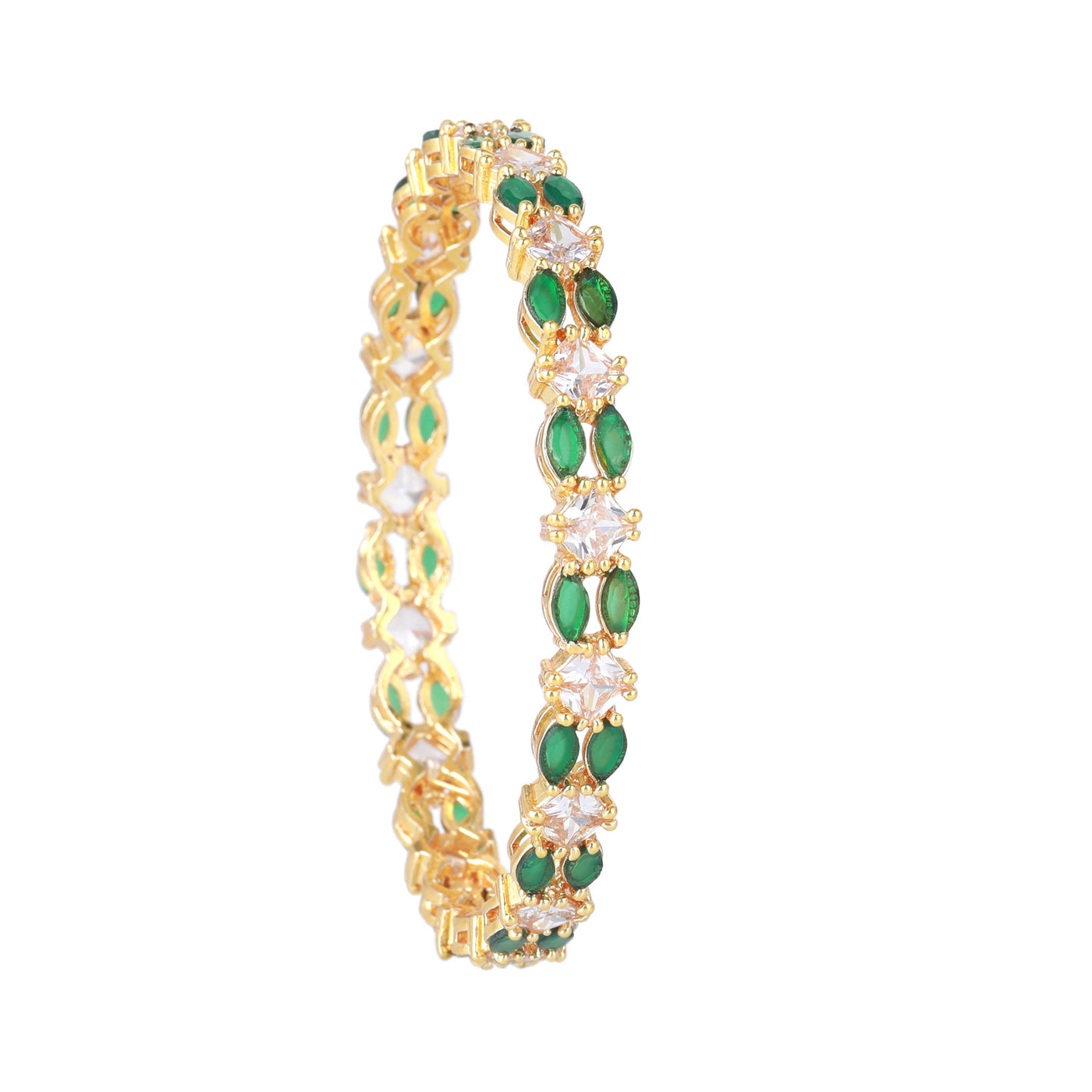 Estele Gold Plated CZ Striking Designer Bangles with Green & White Stones for Women