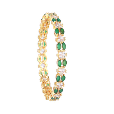 Estele Gold Plated CZ Striking Designer Bangles with Green & White Stones for Women