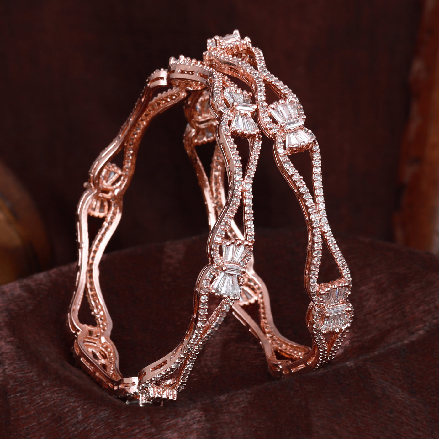 Estele Rose Gold Plated CZ Glittering Designer Bangles for Women