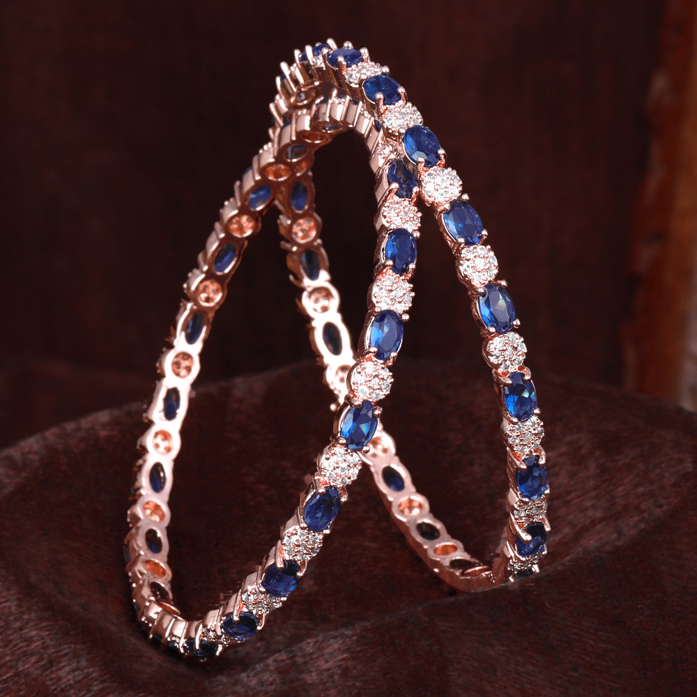 Estele Rose Gold Plated CZ Splendid Designer Bangles with Blue Stones for Women