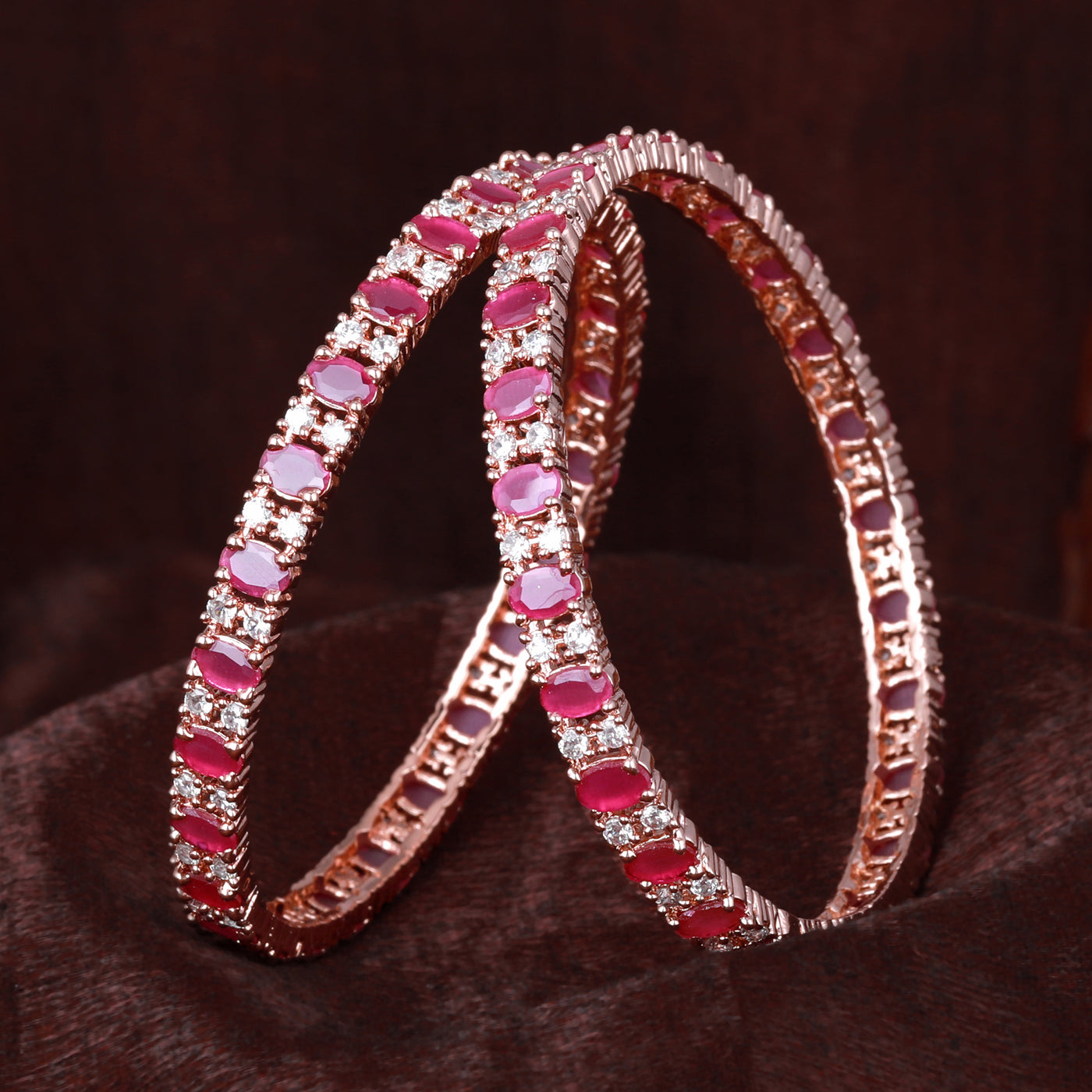 Estele Rosegold Plated Luxurious Ruby American Diamond Bangles | Sizes 2:4, 2:6 & 2:8 | Sophisticated Jewelry for Womens Special Occasions