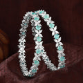 Estele Rhodium Plated Mint Green American Diamond Stylish Floral Bangles| Available in 2:4, 2:6, & 2:8 Sizes | Perfect Fit & Timeless Elegance for Women