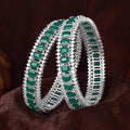 Estele Rhodium Plated Stunnig Green American Diamonds Bangles | Available Sizes 2:4, 2:6 & 2:8| A Timeless Accessory for Women