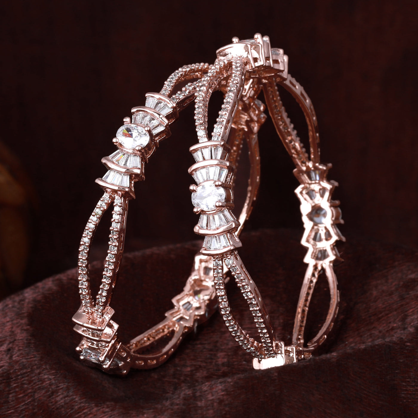 Estele Rose Gold Plated CZ Magnificent Designer Bangles for Women