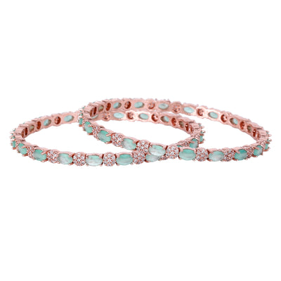 Estele Rose Gold Plated CZ Splendid Designer Bangles with Mint Green Stones for Women