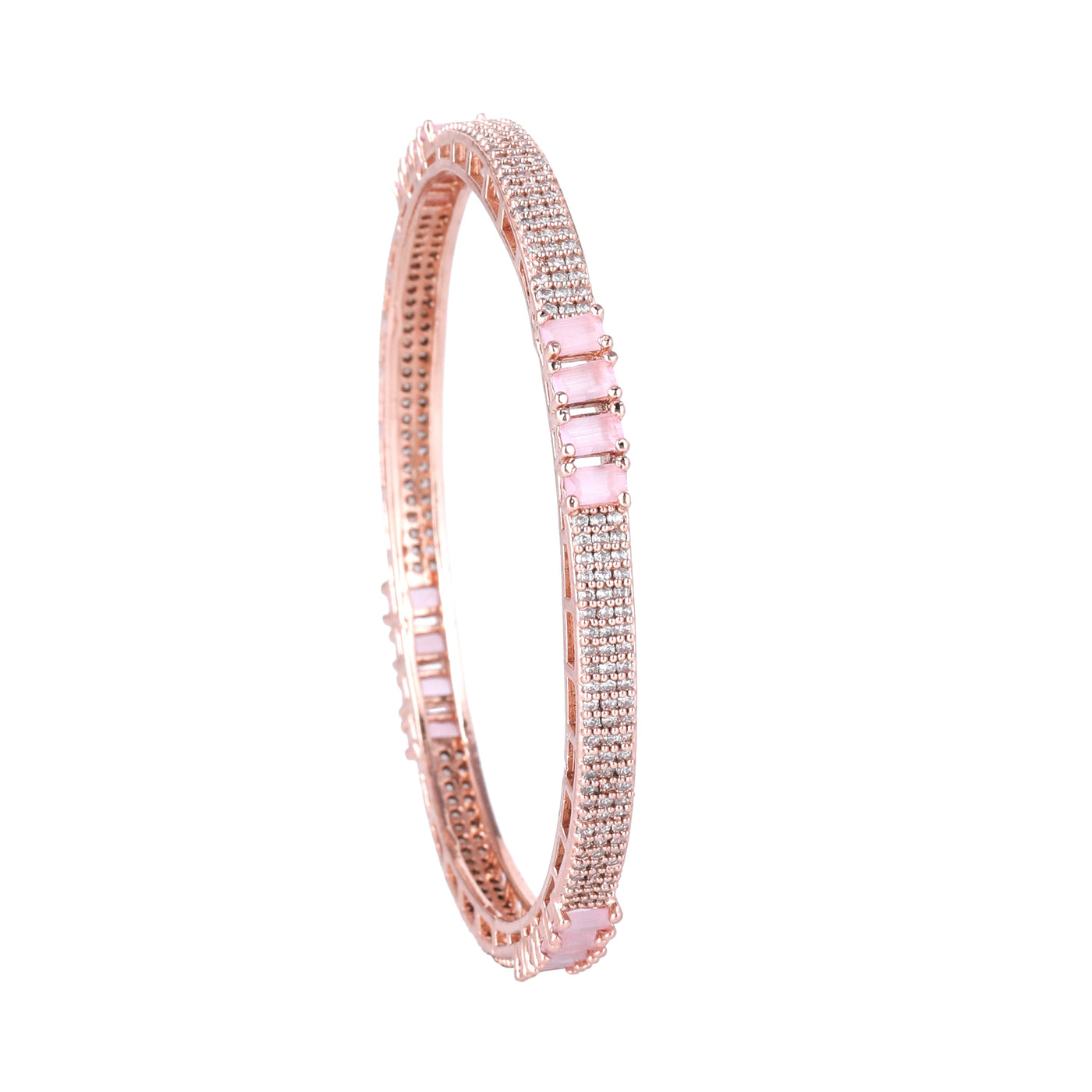 Estele Rose Gold Plated CZ Sparking Bangles with Mint Pink Crystals for Women