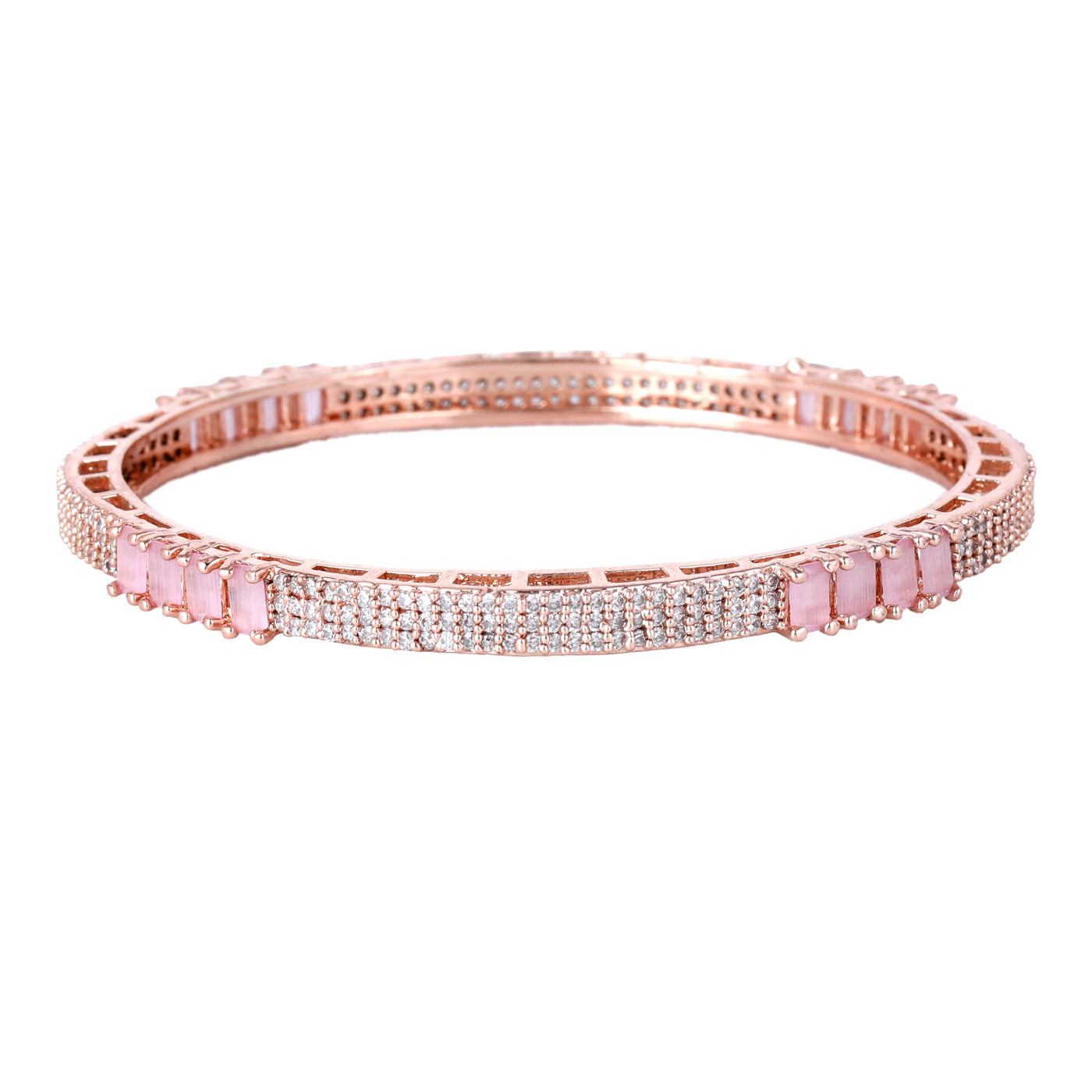 Estele Rose Gold Plated CZ Sparking Bangles with Mint Pink Crystals for Women